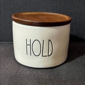 Rae Dunn Artisan Collection Ceramic Base Wood Lid “Hold” by Magenta